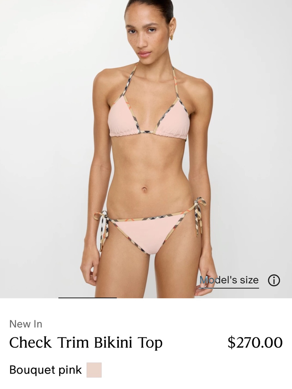 Burberry NWT authentic pink Mata Triangle Bikini Top with Check Trim. - Picture 2 of 8